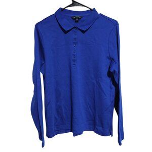 Lands End Polo Shirt Womens Size Large Royal Blue Cotton Blend Long Sleeve
